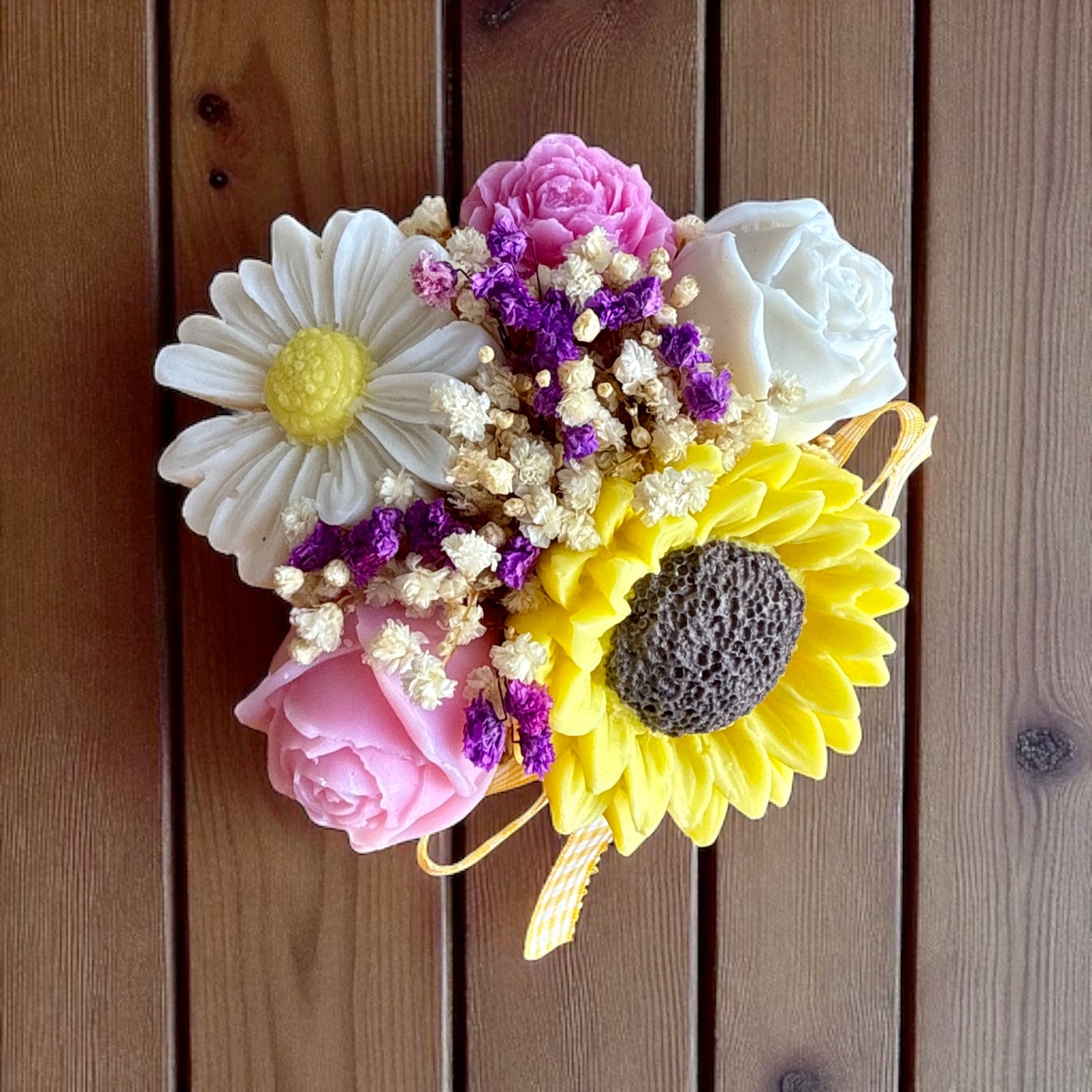 Mini Bouquet “Tournesol et Marguerite”/ Taille du bouquet : environ 12-13 cm