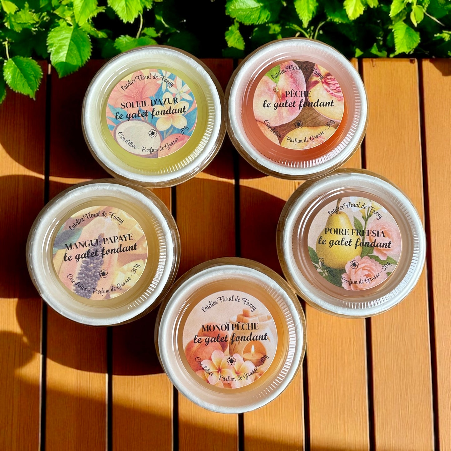 Coffret Découverte – 5 Galets Fondants Parfumés (30g) – Collection « Soleil Sucré »
