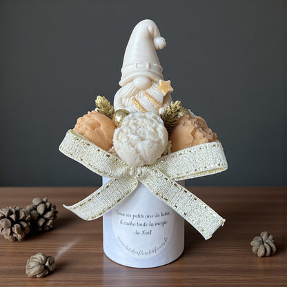 Mini Bouquet Lutin Blanc & Doré – Magie et Douceur de Noël 🎄✨
