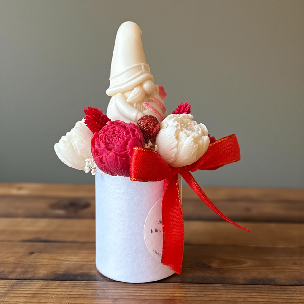 Mini Bouquet Lutin Blanc & Rouge – Magie et Douceur de Noël 🎄✨