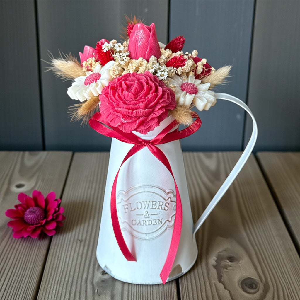 Bouquet Vintage en Pichet (Rouge passion et Blanc)