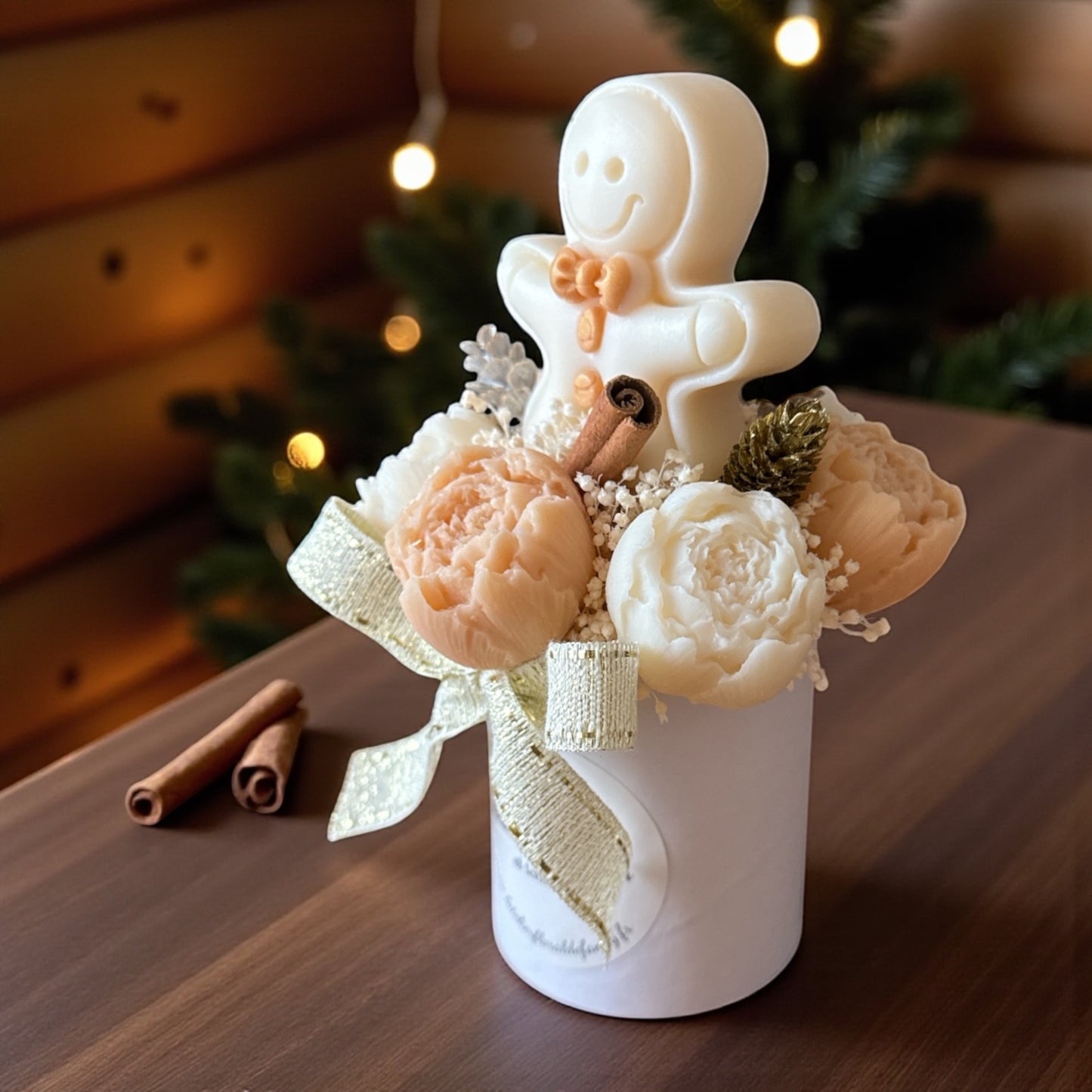 Mini Bouquet de Noël – Biscuit & Tendresse 🍪✨ Doré et blanc
