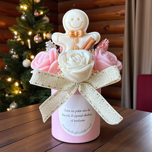 Mini Bouquet de Noël – Biscuit & Tendresse 🍪✨ Rose et blanc