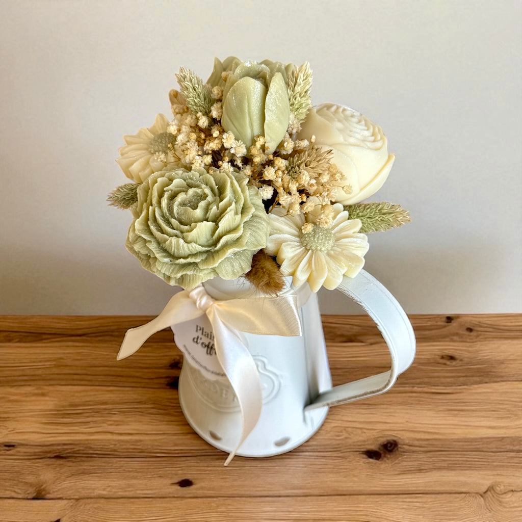 Charme Rustique en Fleurs olive et blanc