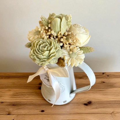 Charme Rustique en Fleurs olive et blanc