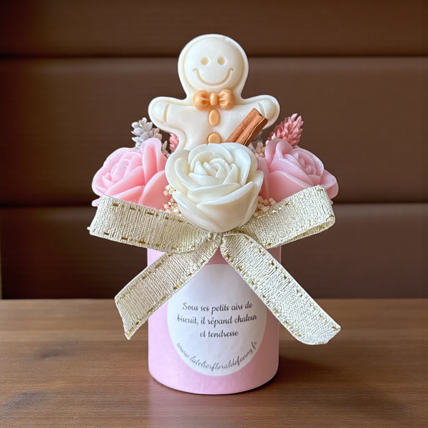 Mini Bouquet de Noël – Biscuit & Tendresse 🍪✨ Rose et blanc