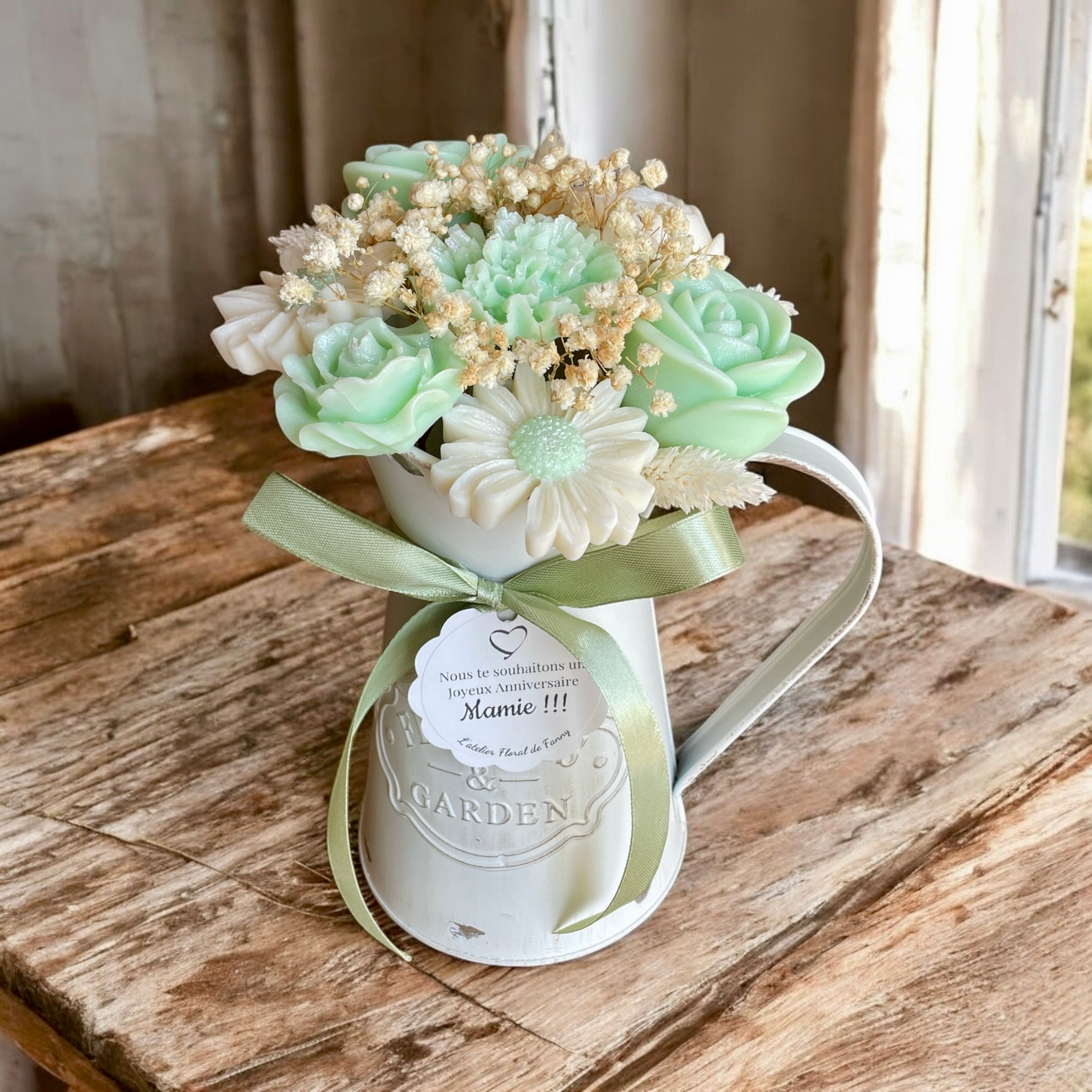 Charme Rustique en Fleurs vert pastel