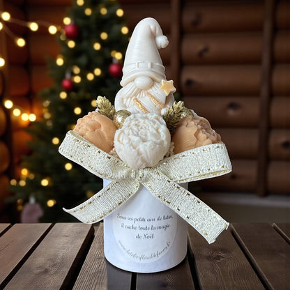 Mini Bouquet Lutin Blanc & Doré – Magie et Douceur de Noël 🎄✨
